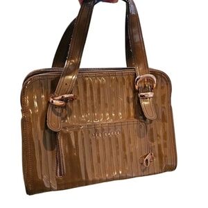 TED BAKER LONDON Quilted Beige Brown Patent Leather Bag Purse Satchel